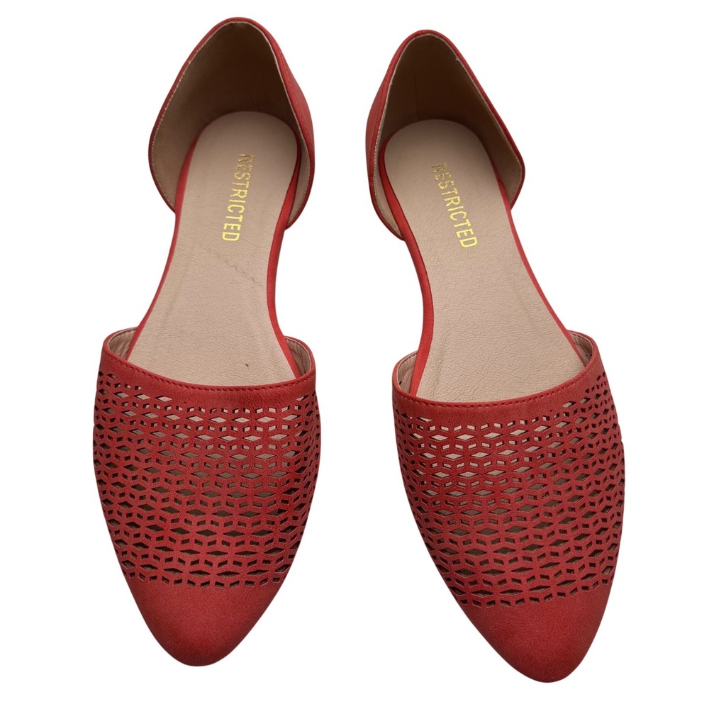 Restricted Red D'Orsay Flats Laser Cut Pointed Toe Bohemian Chic Shoes‎ Size 9W